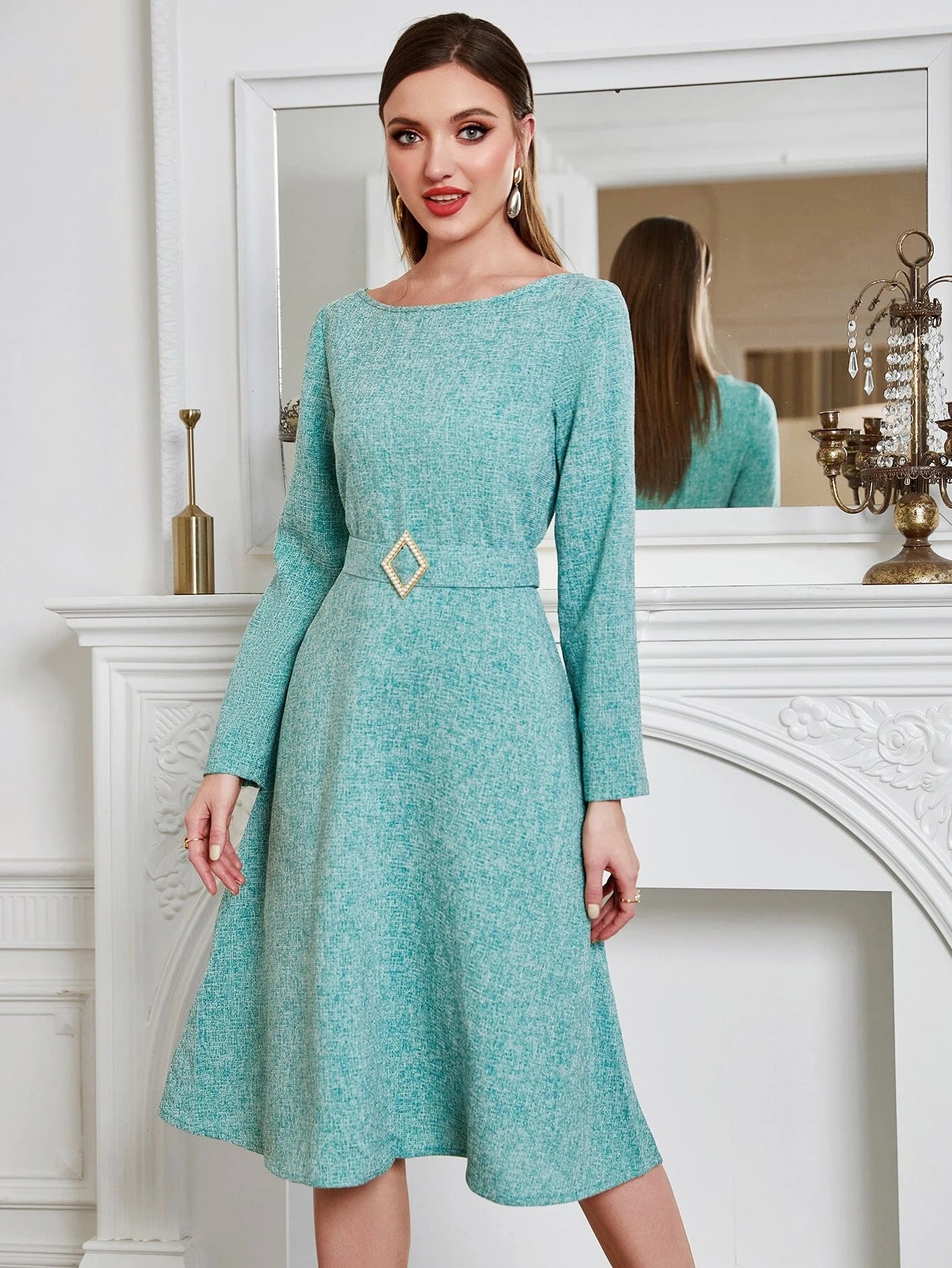 Marled Knit Belted Dress