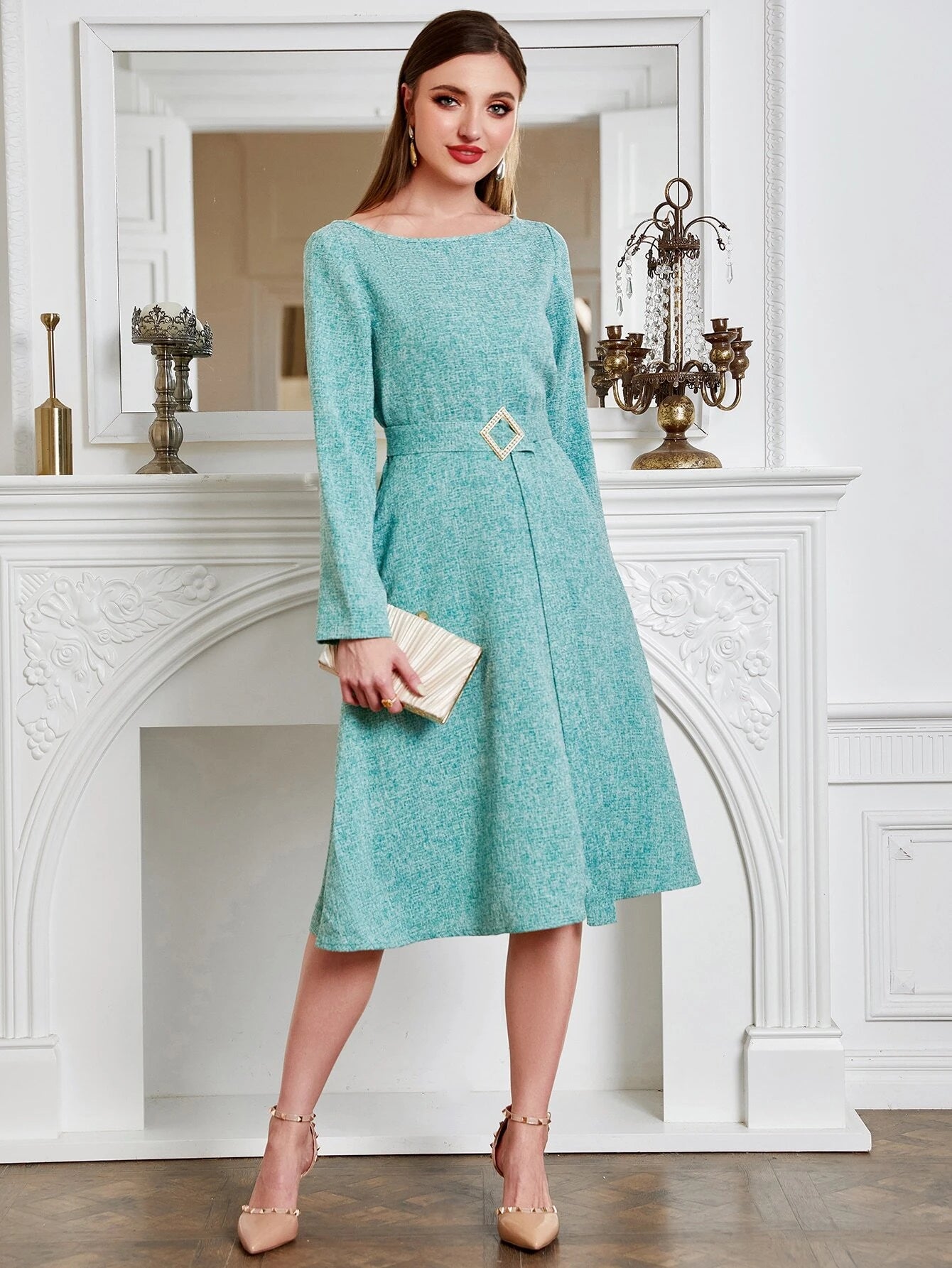 Marled Knit Belted Dress
