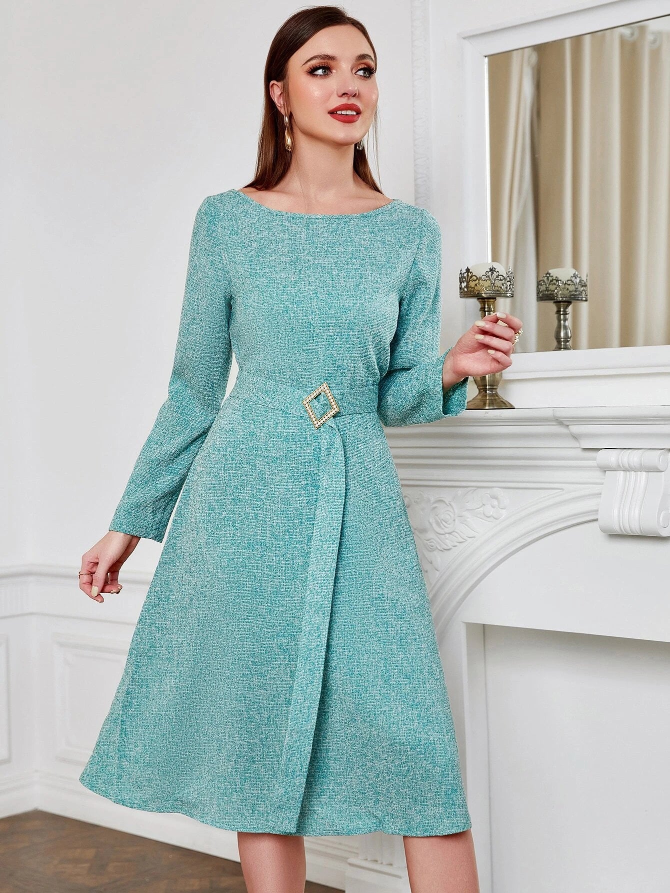 Marled Knit Belted Dress