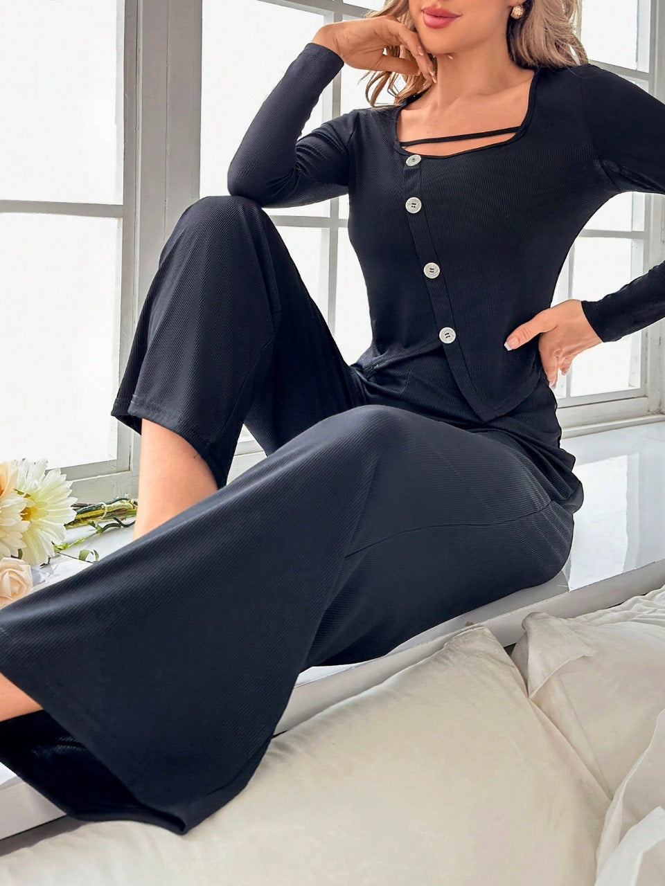 Ladies' Long Sleeve Top & Pants Pajama Set