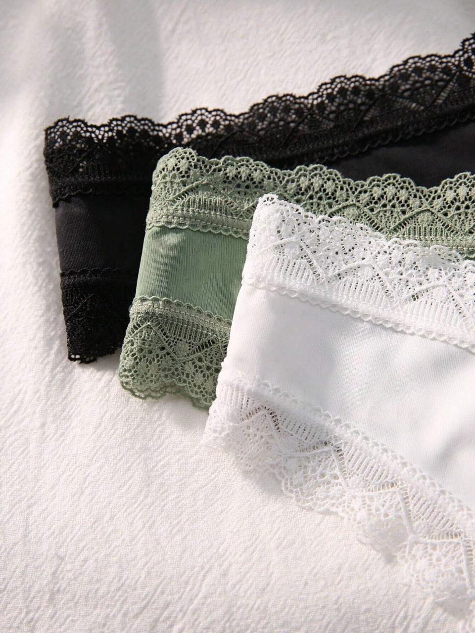 3pcs/Set Women's Ice Silk Lace Splicing Triangle Panties