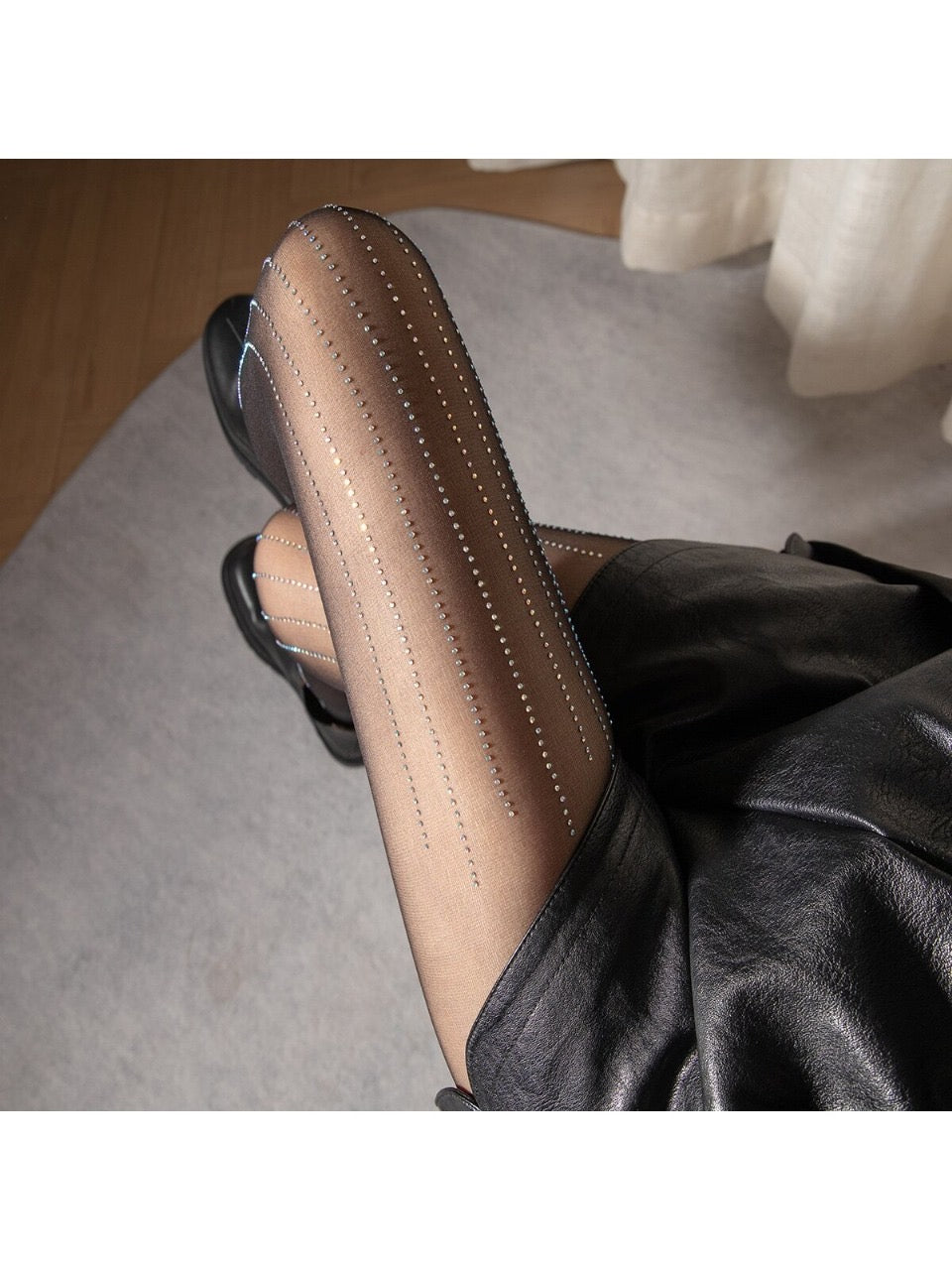 Embellished Sheer Striped Pantyhose, Soft Breathable Thin Black Nude Tights For Women, Diy Anti-rip Crystal Stockings