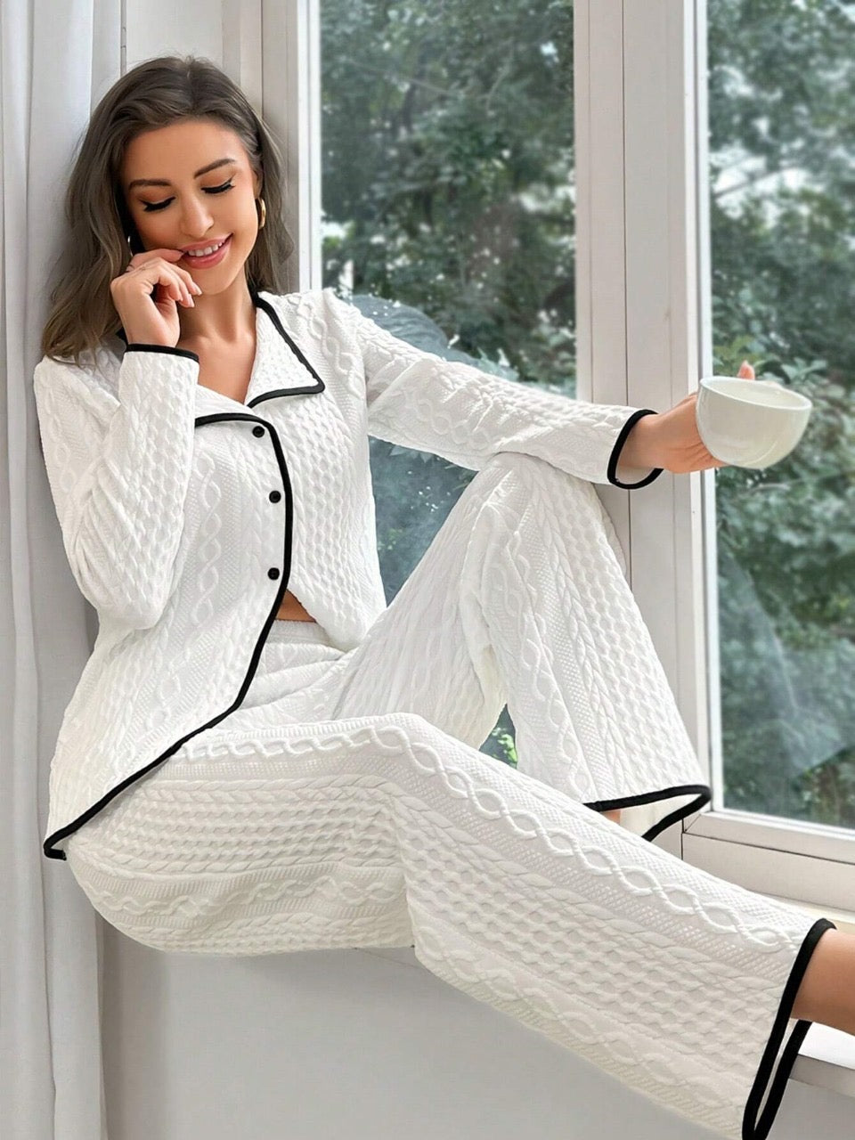 Contrast Binding Button Front Lounge Set