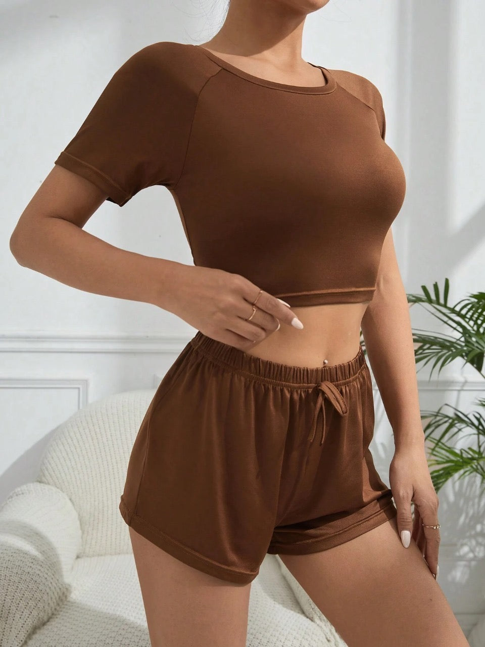 Women's Solid Color Casual Home Wear Set