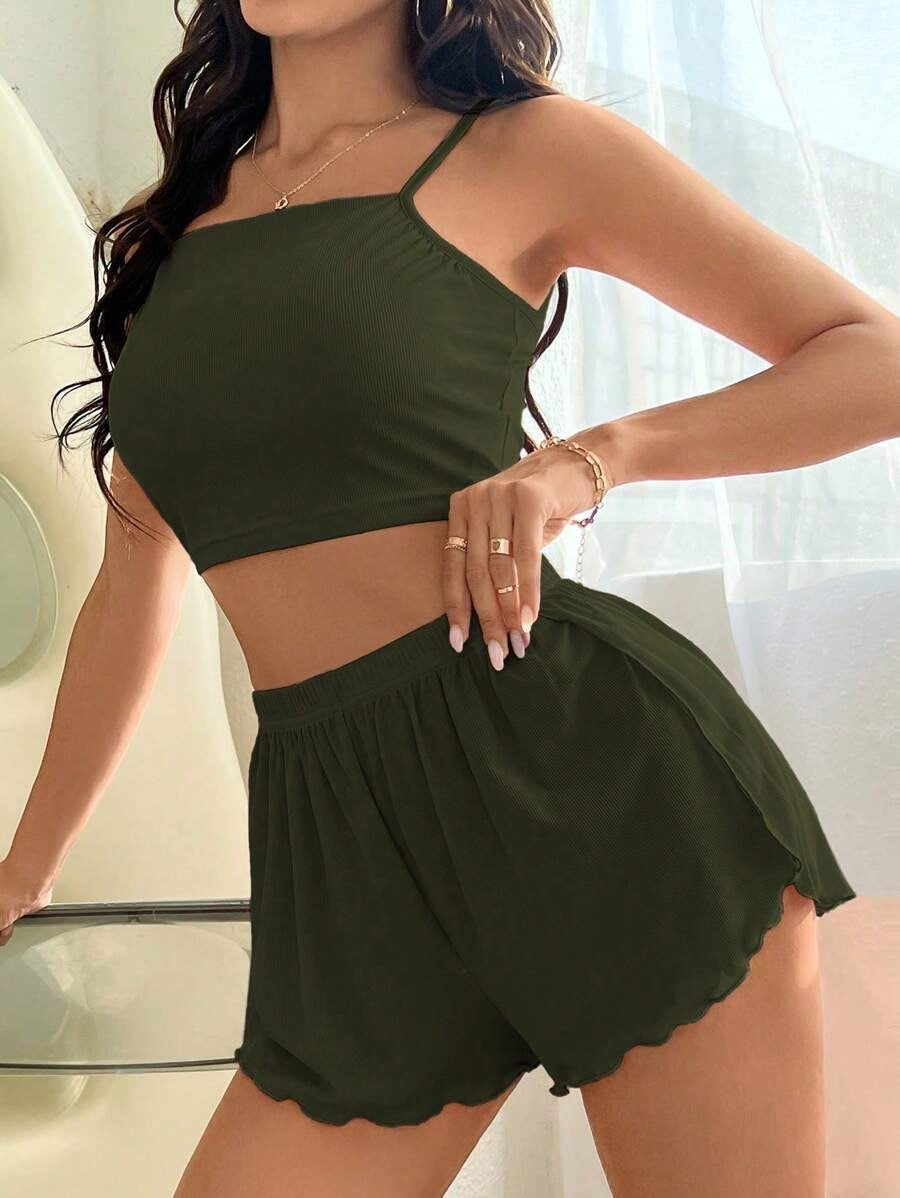 Women's Solid Color Simple Style Daily Camisole And Shorts Set, Loungewear