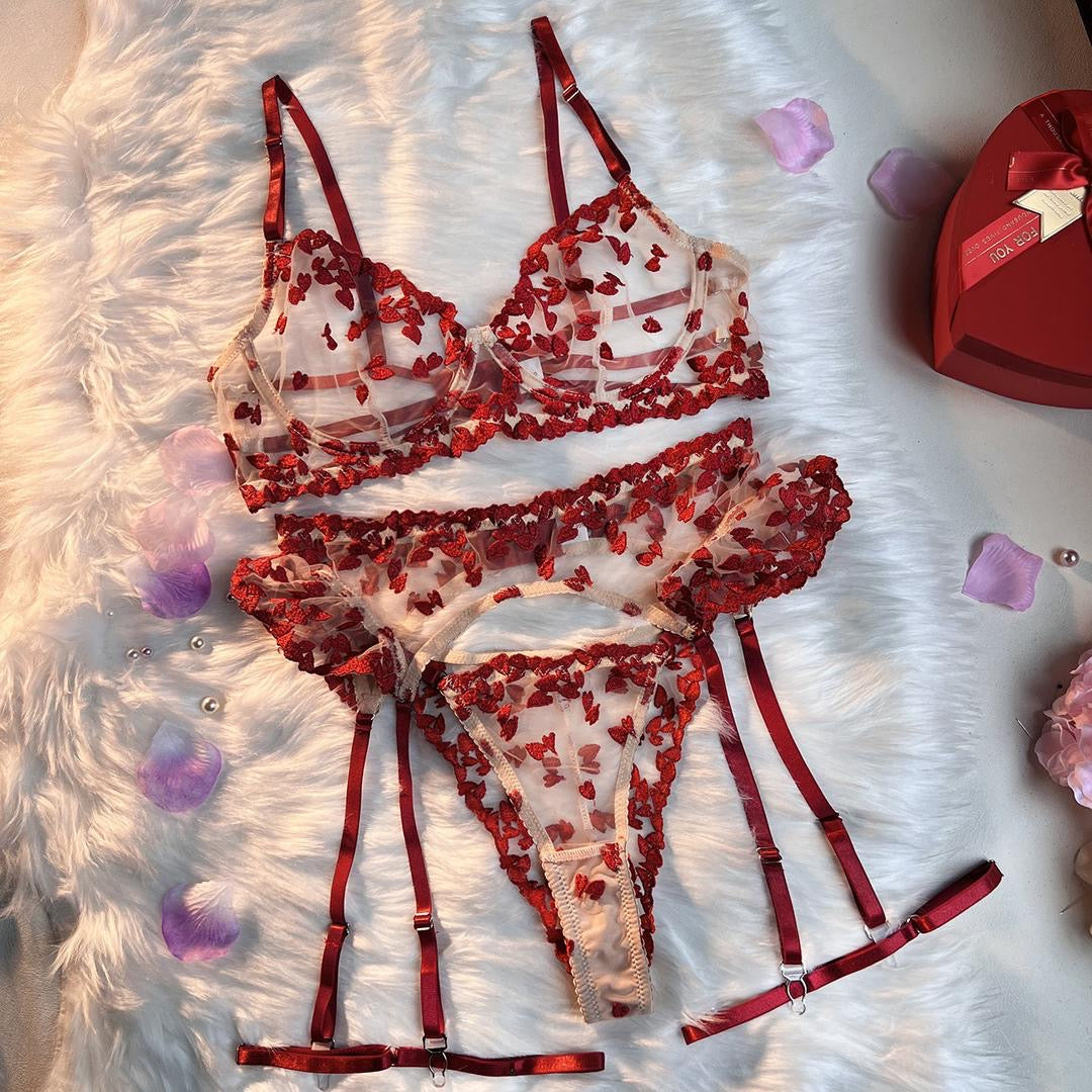 Women's Sexy Lingerie Set With Embroidered Garter Belt