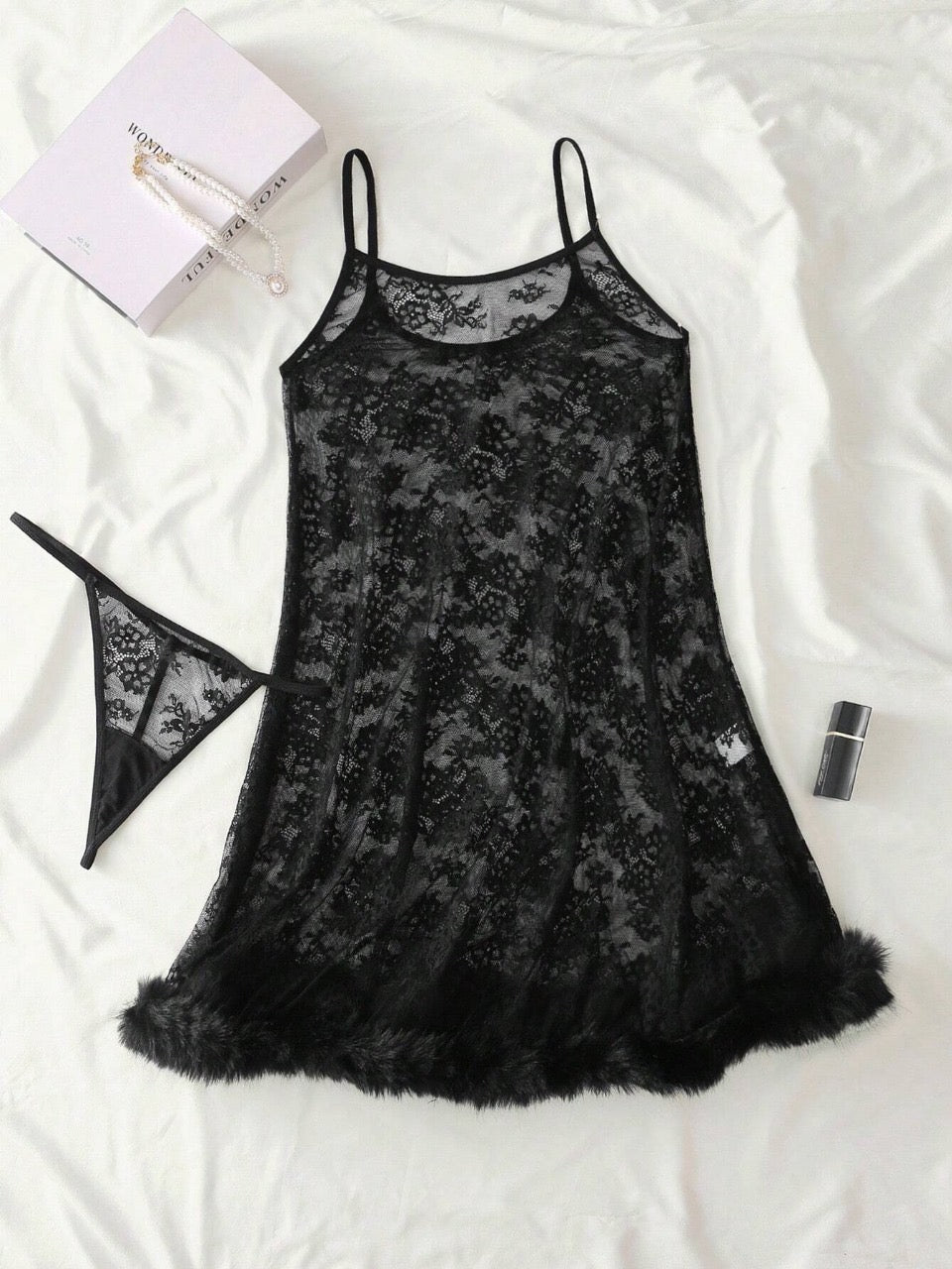 Seduluxe Super Sexy Romantic Furry Lace Ladies' Lingerie Nightgown