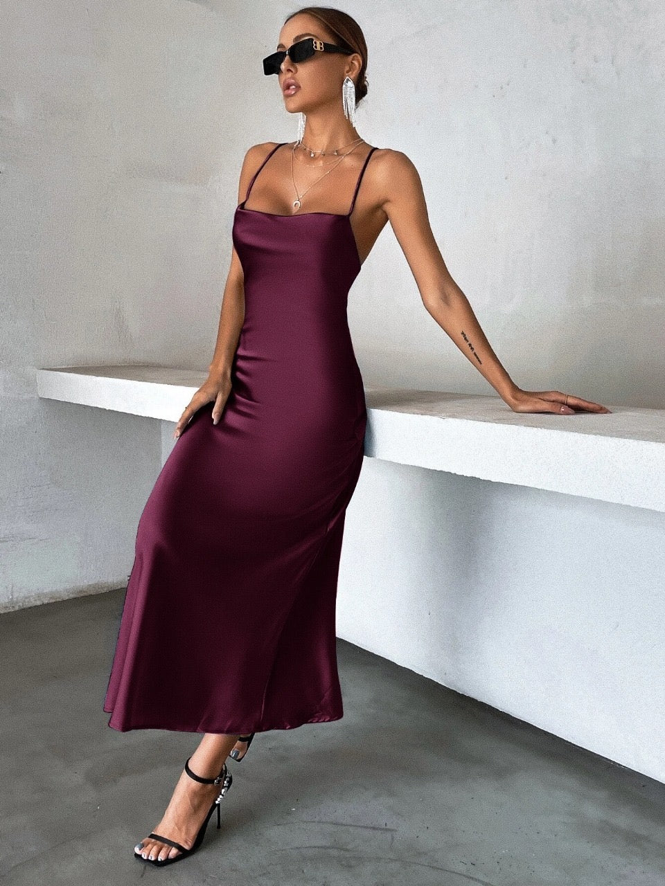 Privé Solid Tie Backless Cami Dress