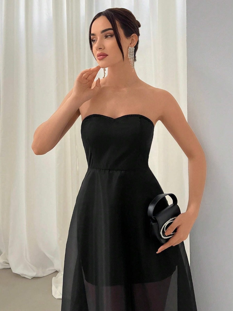 Aloruh Women's Summer Wedding Daily Elegant Holiday Date INS Music Festival Strapless Mesh Patchwork Long Elegant Evening Dress With Perspective Design, Great For Valentine's Day