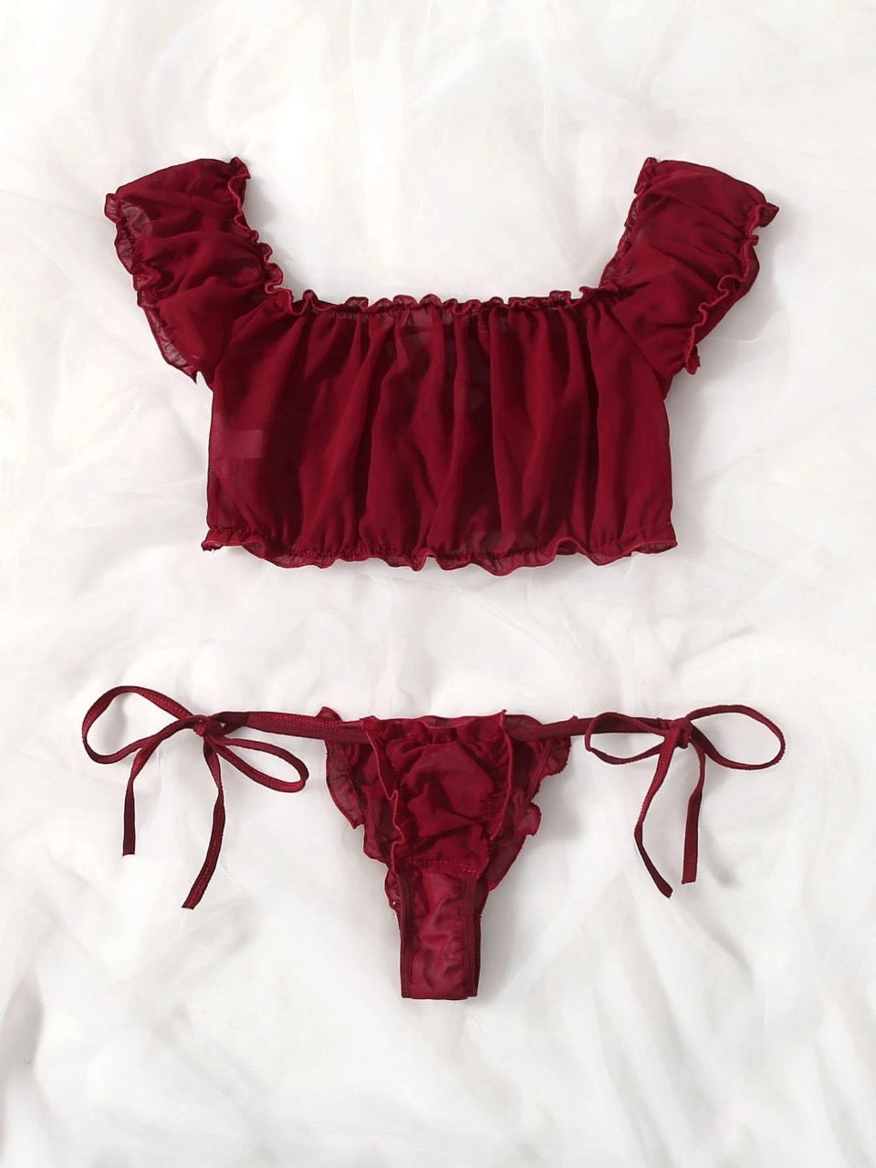Pure Desire Frill Trim Chiffon Lingerie Set
