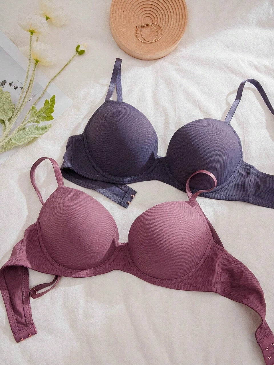 Women Solid Color Simple And Comfortable Bra (Steel Ring, 5 Pieces/Set)