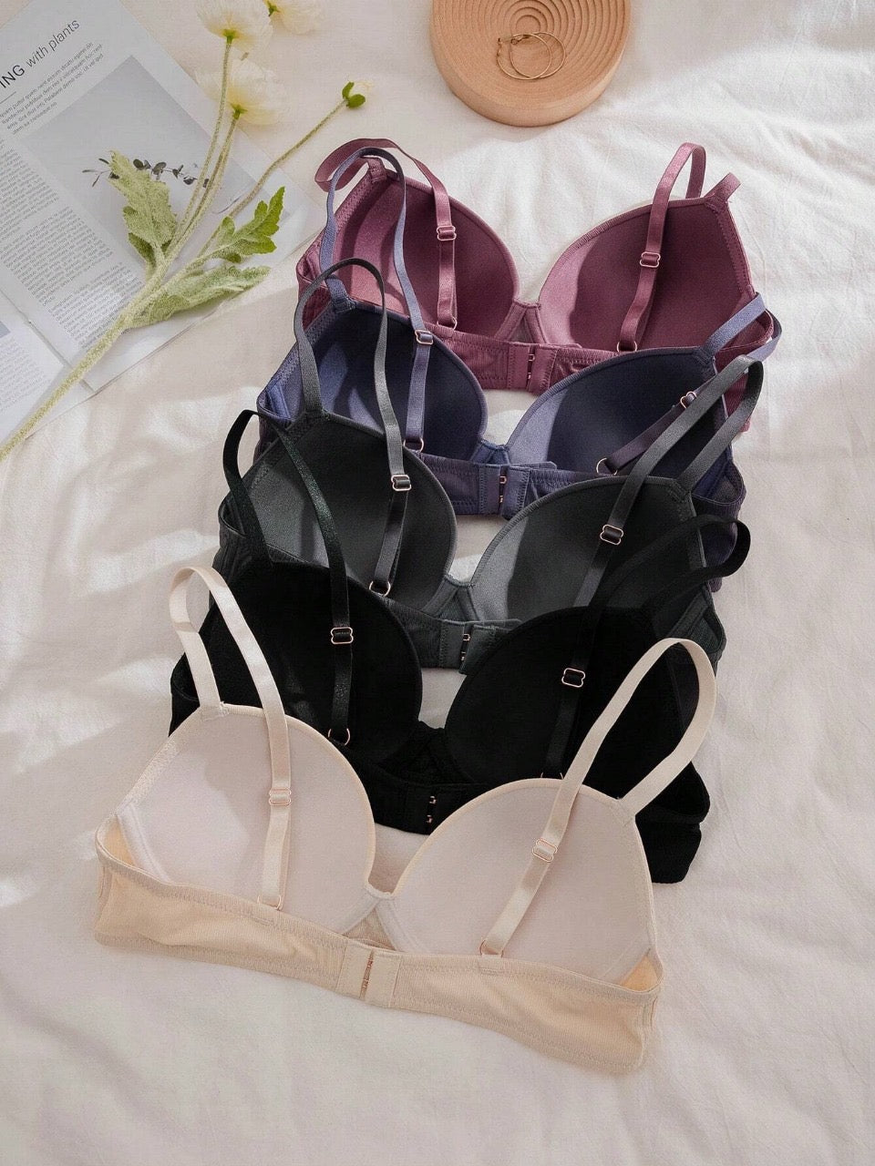 Women Solid Color Simple And Comfortable Bra (Steel Ring, 5 Pieces/Set)