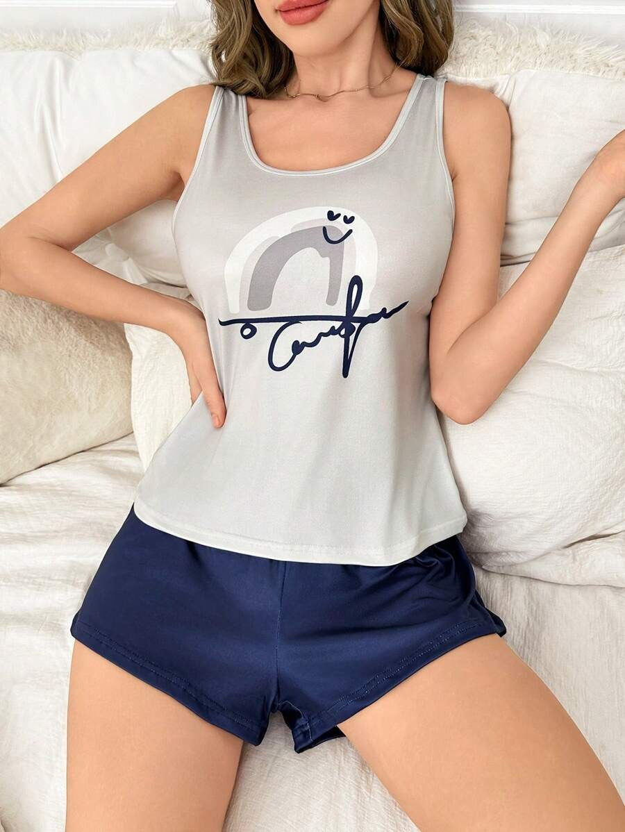 CoupledUp Rainbow Print Casual Top And Shorts Pajama Set For Women
