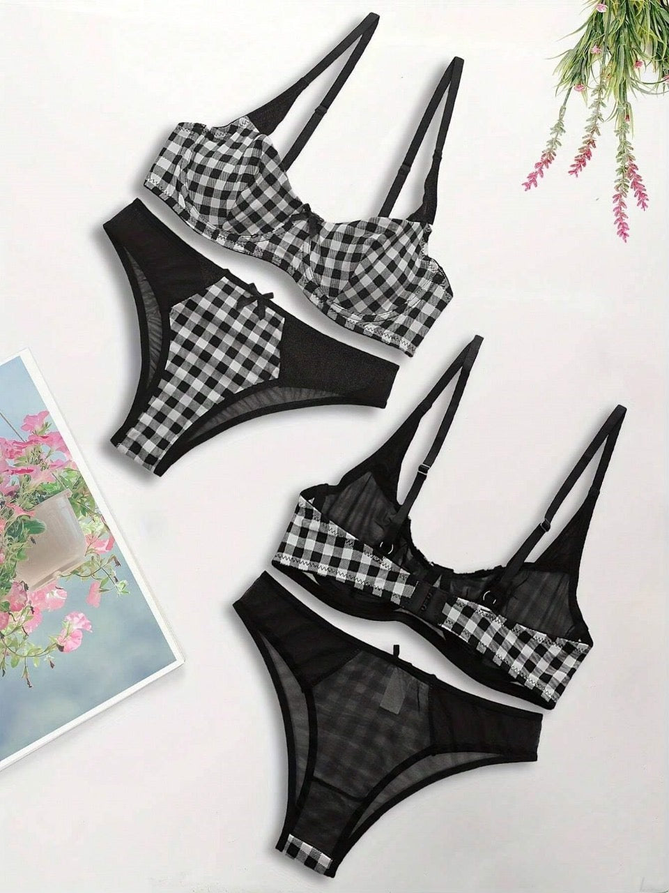Women's Thin Printed Push Up Bra Underwired Bra And Panties Set