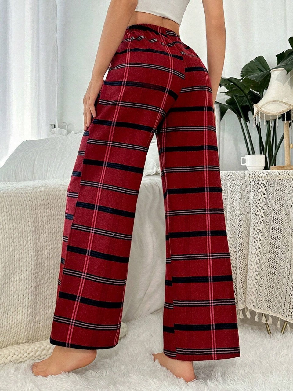 Women's Plaid Bowknot Decoration Lounge Pants