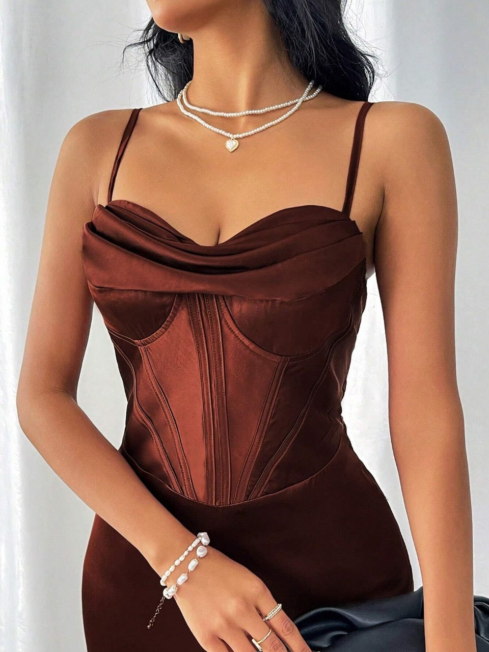 Privé Women's Elegant Cowl Collar Cami Neckline High Waist Slit Dress For Summer