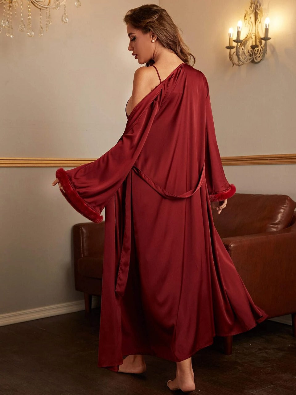 Knot Side Cami Night Dress With Belted Robe