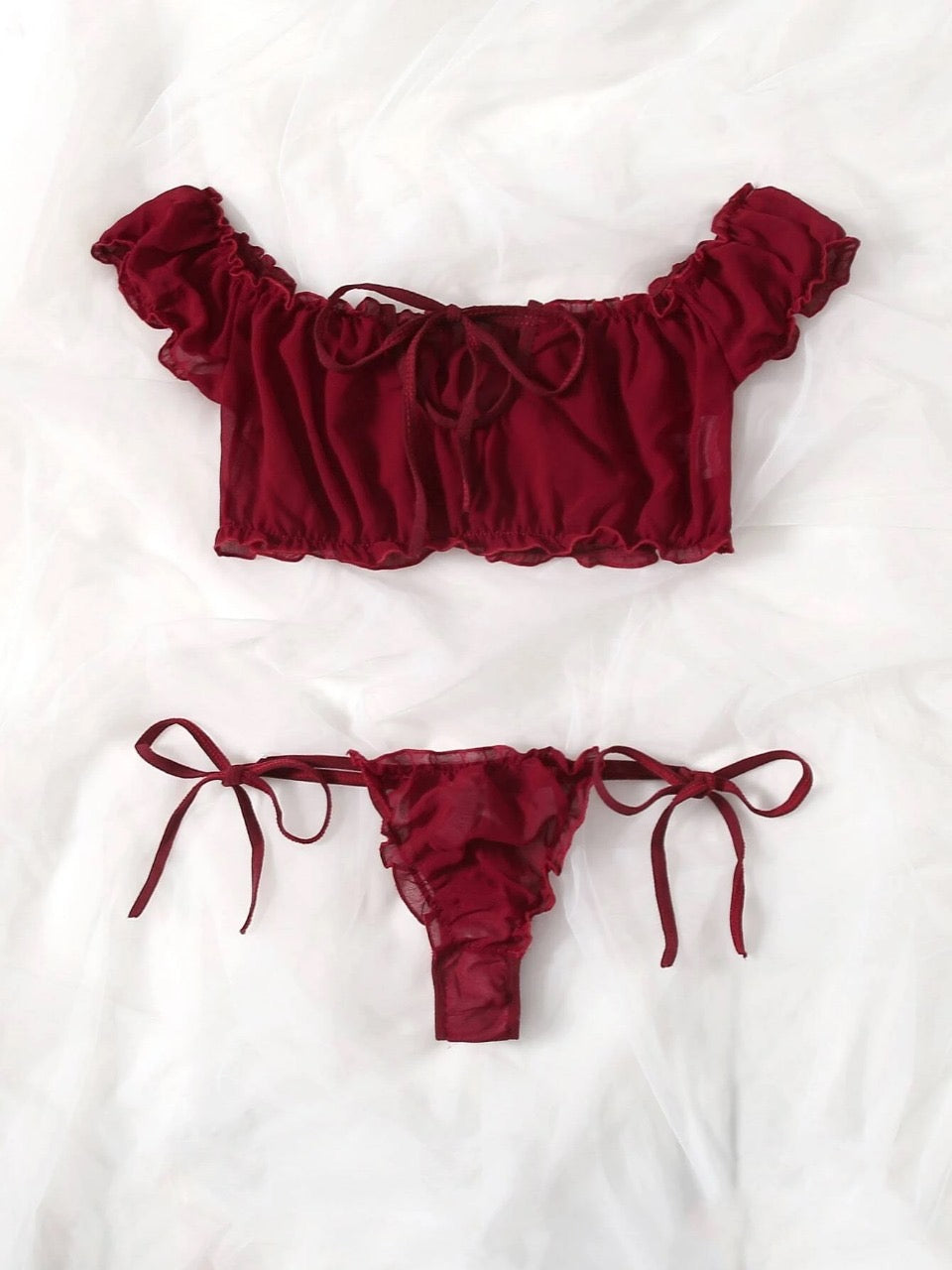 Pure Desire Frill Trim Chiffon Lingerie Set