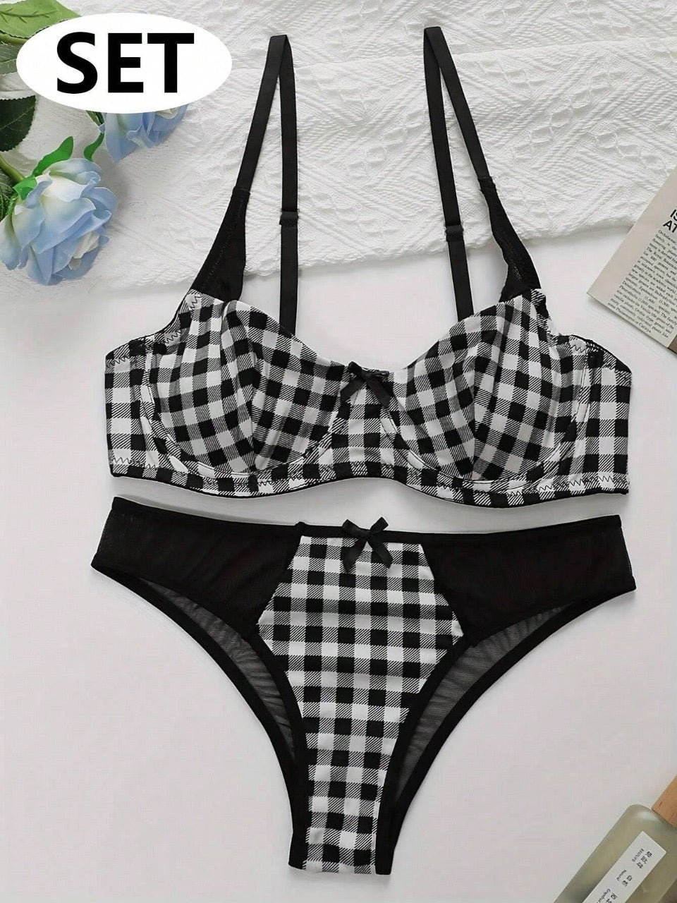 Women's Thin Printed Push Up Bra Underwired Bra And Panties Set
