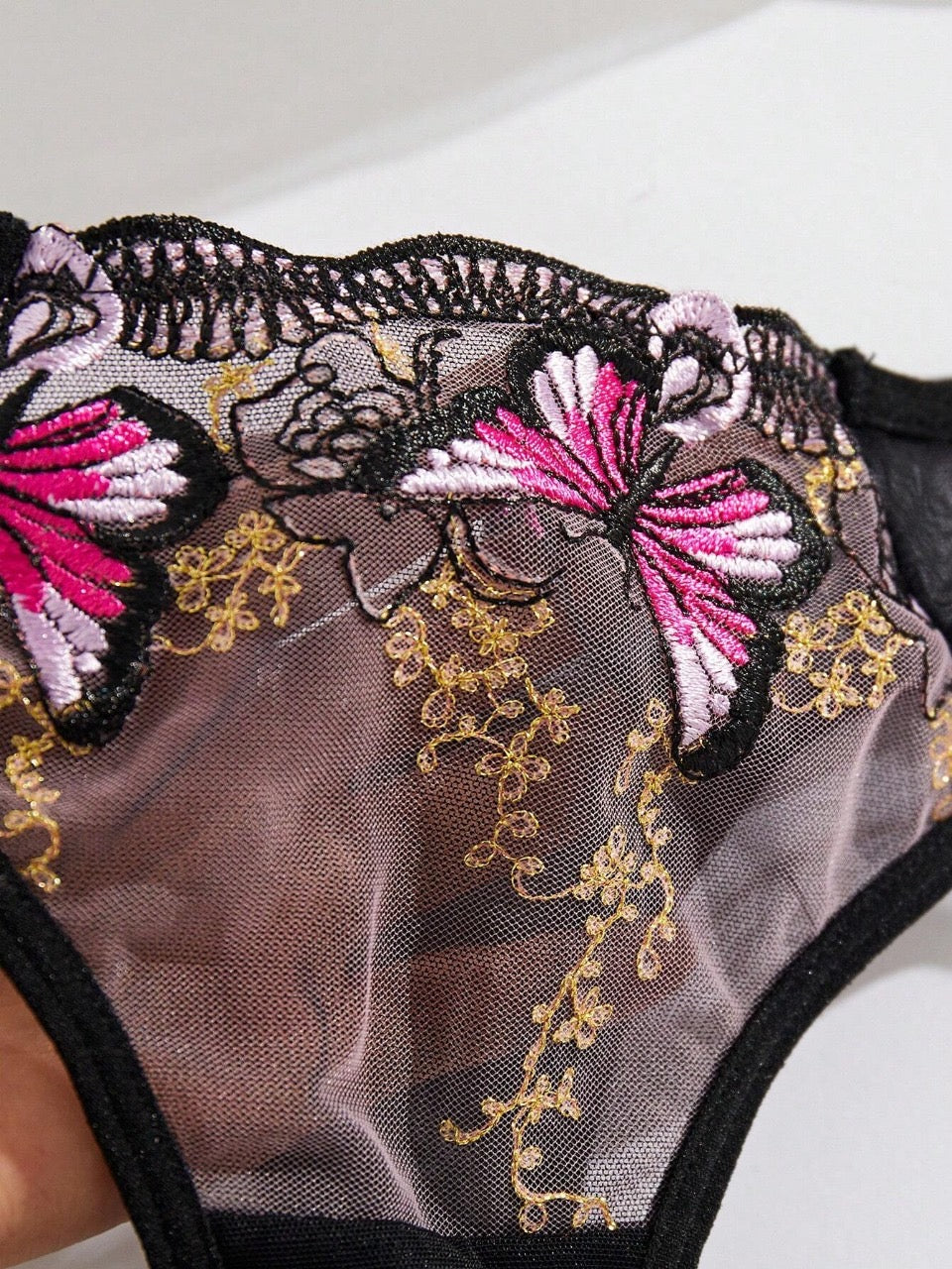 Women's Butterfly Embroidery Bra And Triangle Panties set