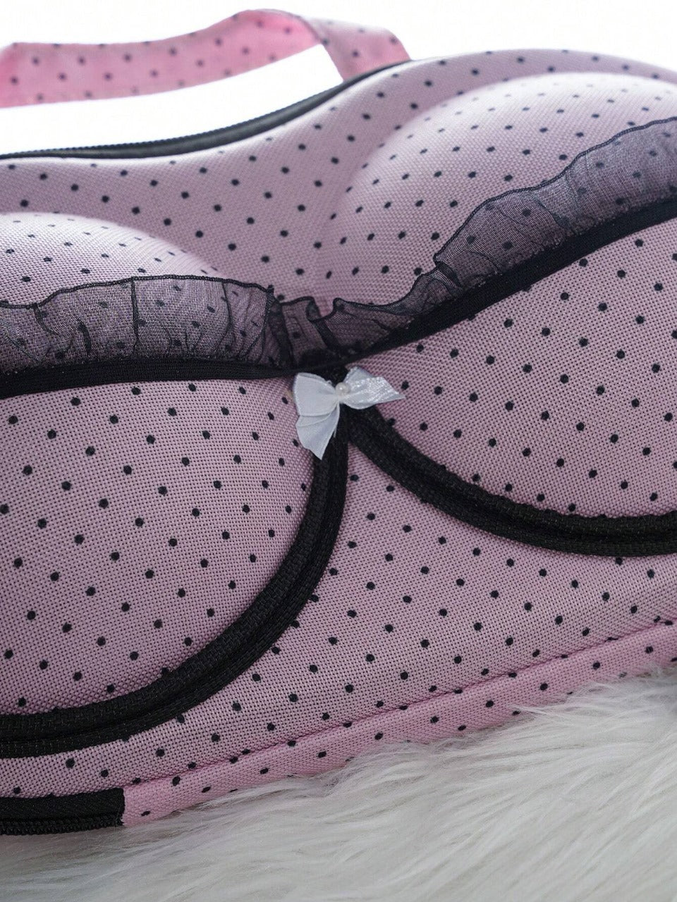 Women's Polka Dot Lace Bow Decor Creative Fashion Personality Underwear Travel Case