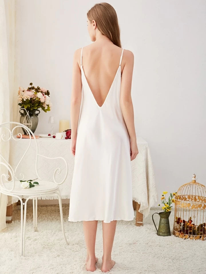 Deep V Back Satin Cami Dress