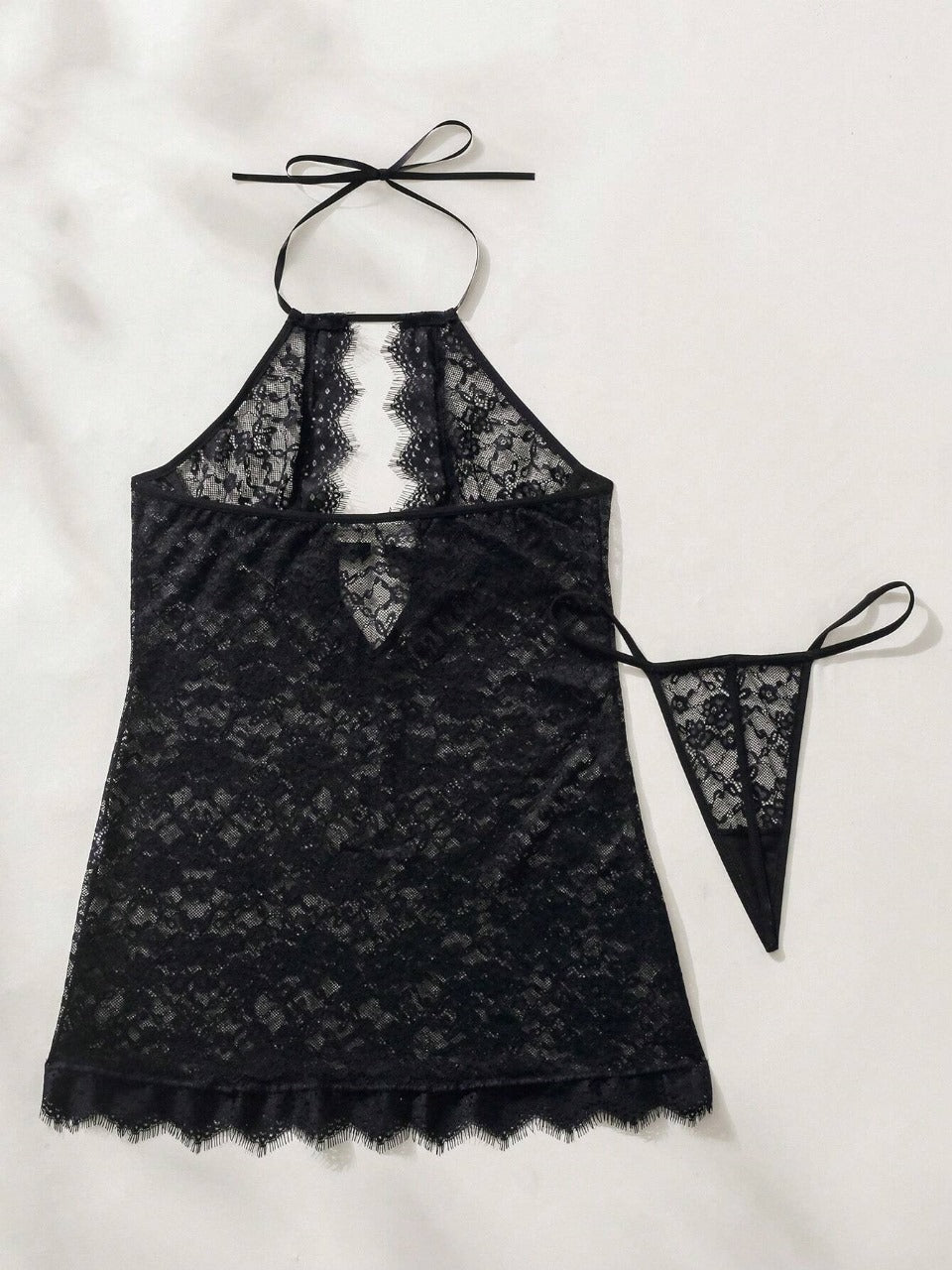 Women's Lace Hollow Out Babydoll Lingerie Dress