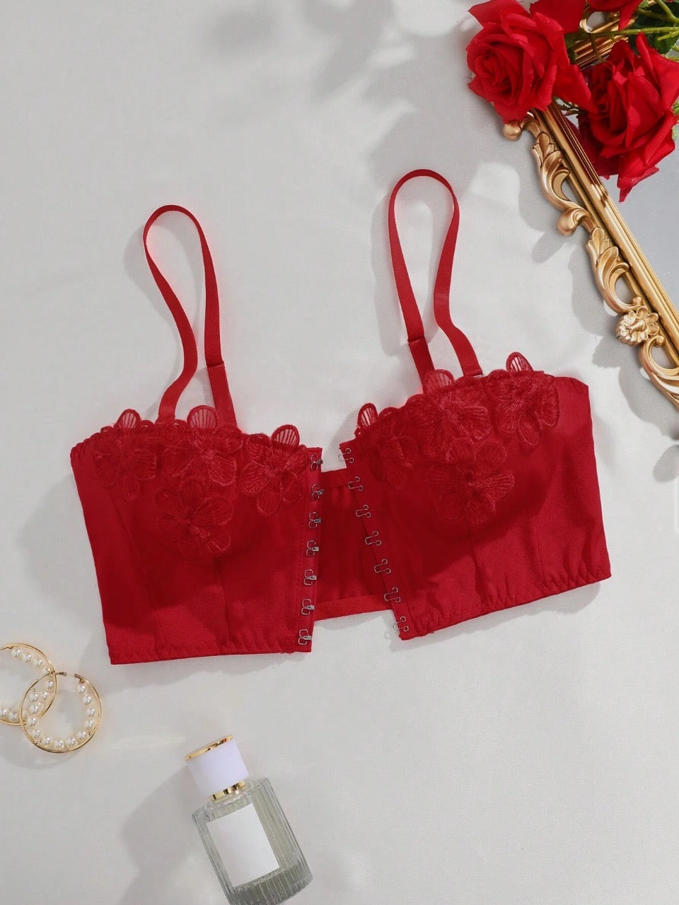 3D Flower Decoration Solid Color Women Bra