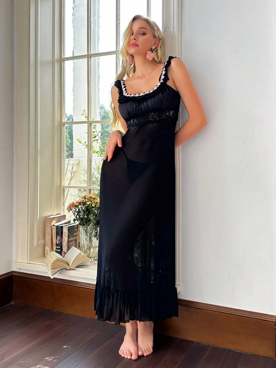 FloralLove Floral Ruffle Hem Dress & Ladies Sexy Lingerie