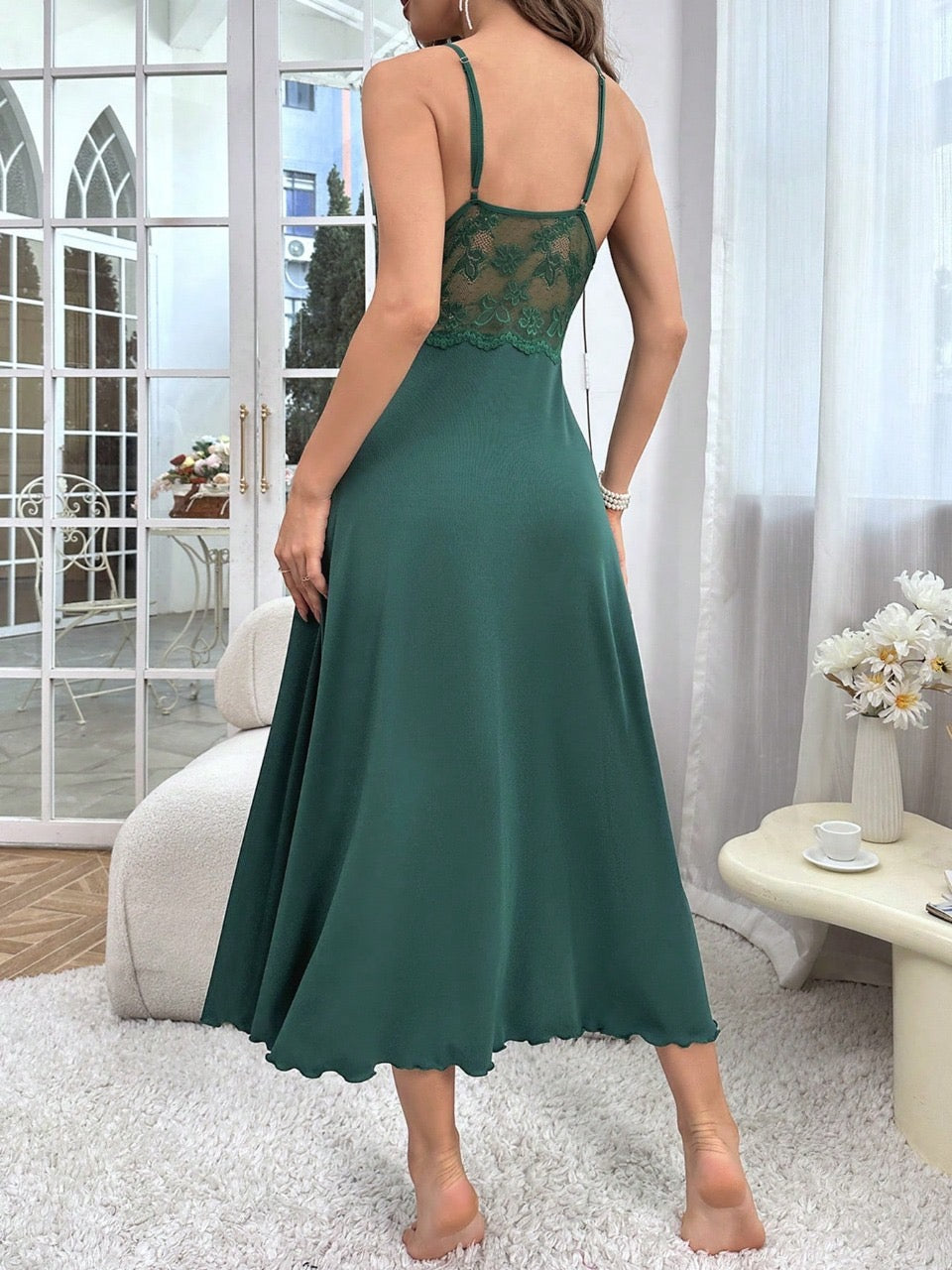 Lace Trim Split Thigh Cami Nightdress