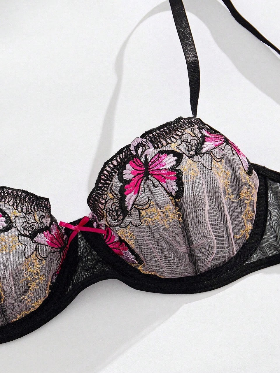Women's Butterfly Embroidery Bra And Triangle Panties set