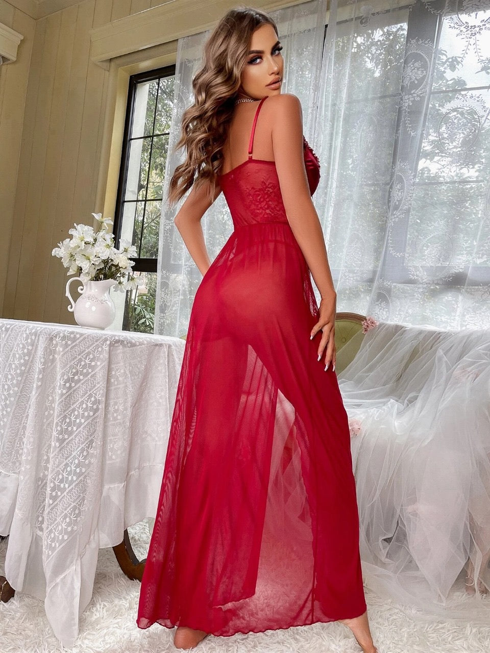 Cut Out Tie Front Mesh Slips With Thong