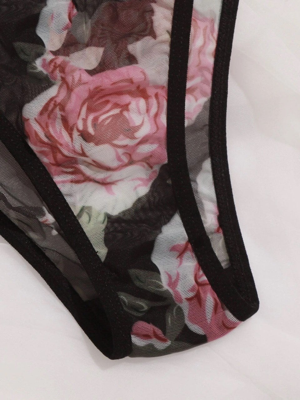Floral Print Underwire Mesh Bra & Panty Lingerie Set