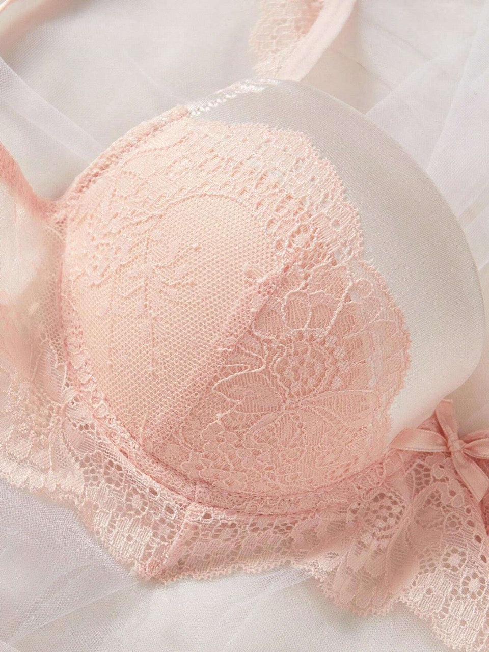 1pc/Set Bow Detail Underwired Lace Bra And Panty Set Sexy Lingerie