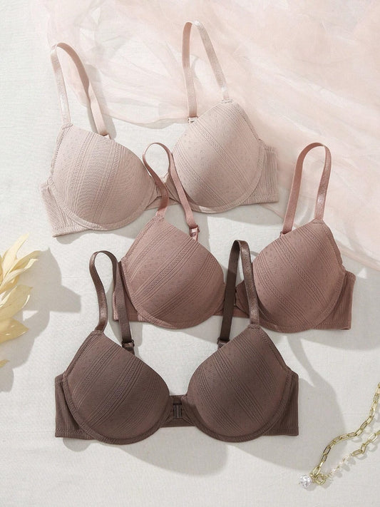 3pcs Casual Comfortable Breathable Front Buckle Bra That Supports And Lifts The Chest, Prevents Sagging, And Shapes The Chest And Shoulder