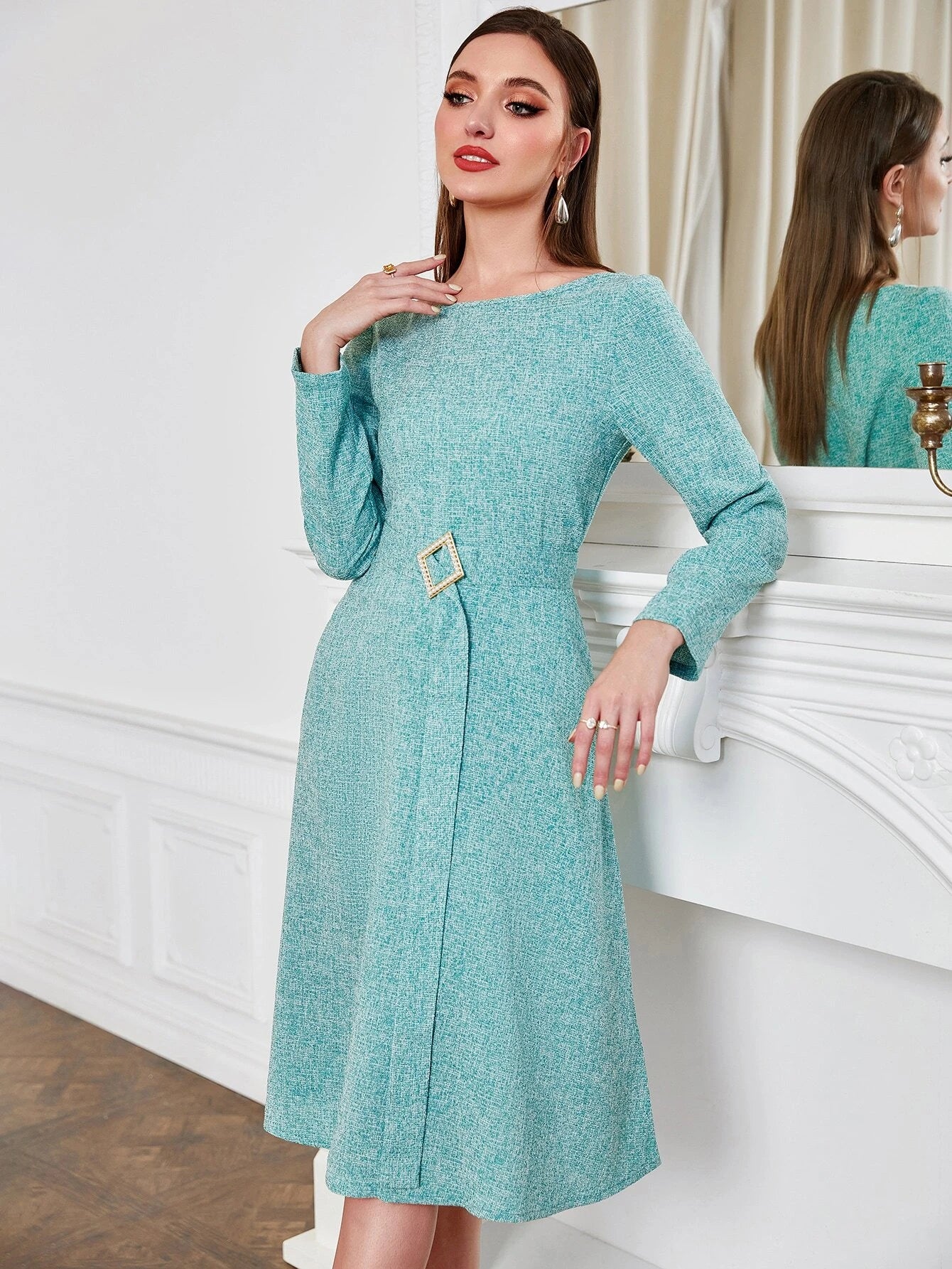 Marled Knit Belted Dress