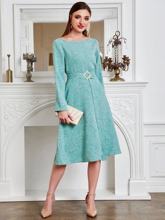 Marled Knit Belted Dress