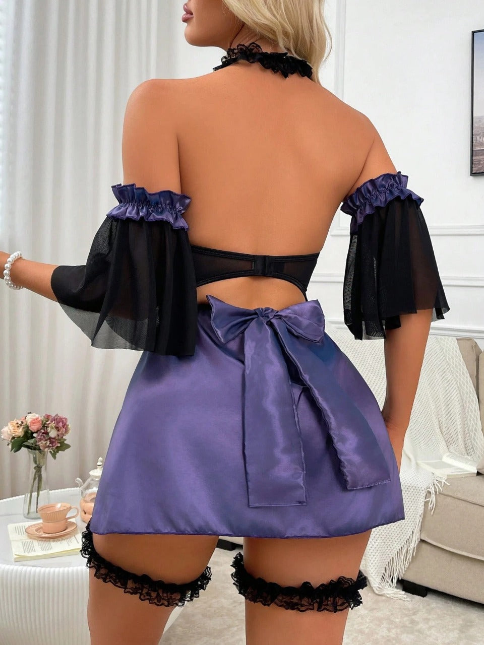 Classic Sexy 5pcs Sexy Women's Lingerie Set [Jumpsuit + 2 Arm Sleeves + 2 Leg Garters] With Steel Boned Strap Design