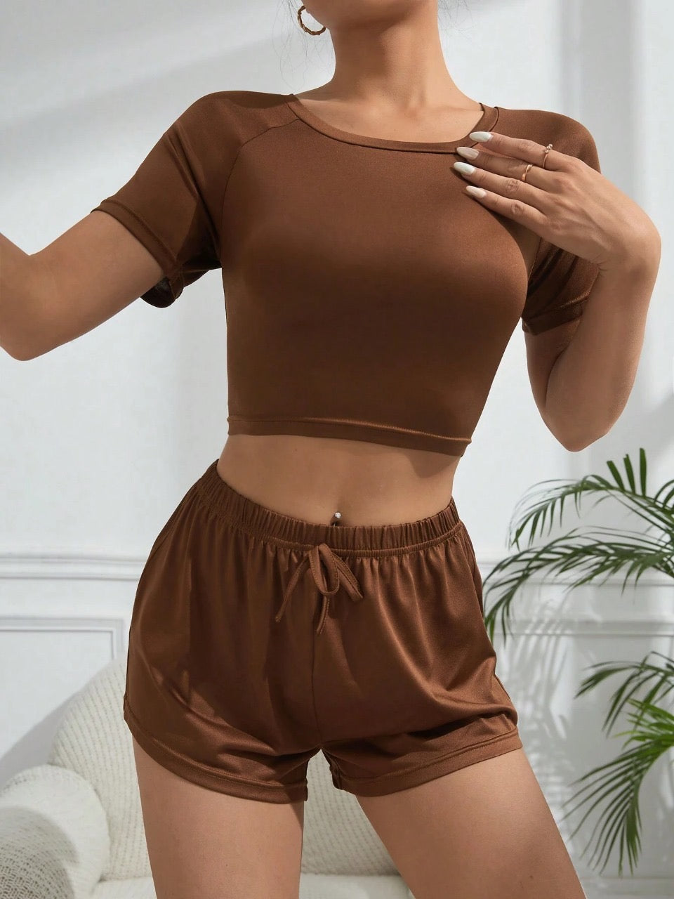 Women's Solid Color Casual Home Wear Set