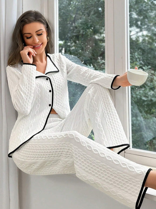 Contrast Binding Button Front Lounge Set