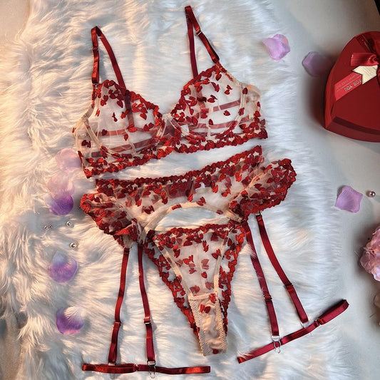 Women's Sexy Lingerie Set With Embroidered Garter Belt