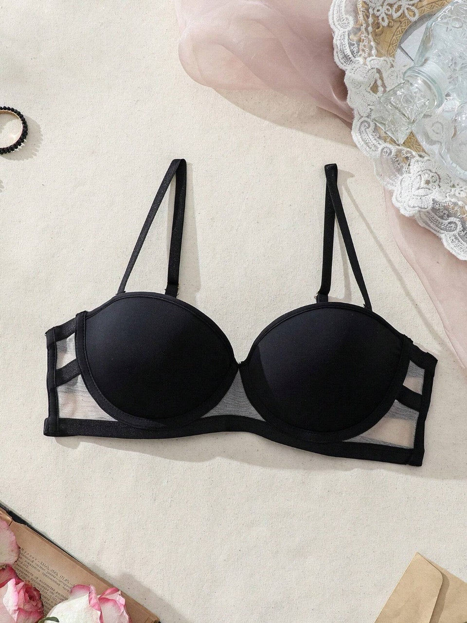 Women's Mesh Splice Bra With Steel Ring