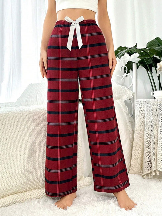 Women's Plaid Bowknot Decoration Lounge Pants