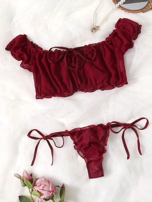Pure Desire Frill Trim Chiffon Lingerie Set