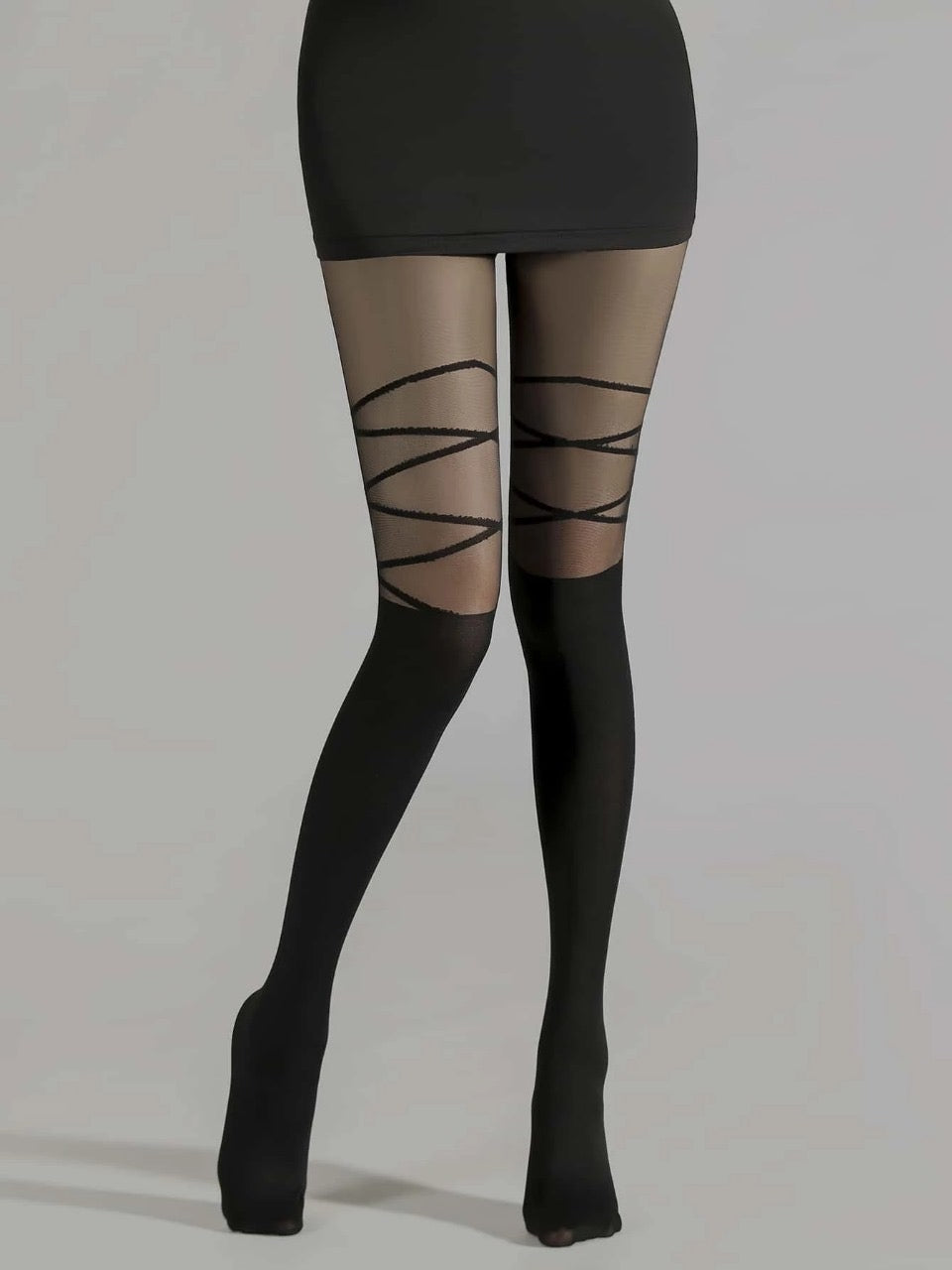 1pair Geometric Pattern Black Tights