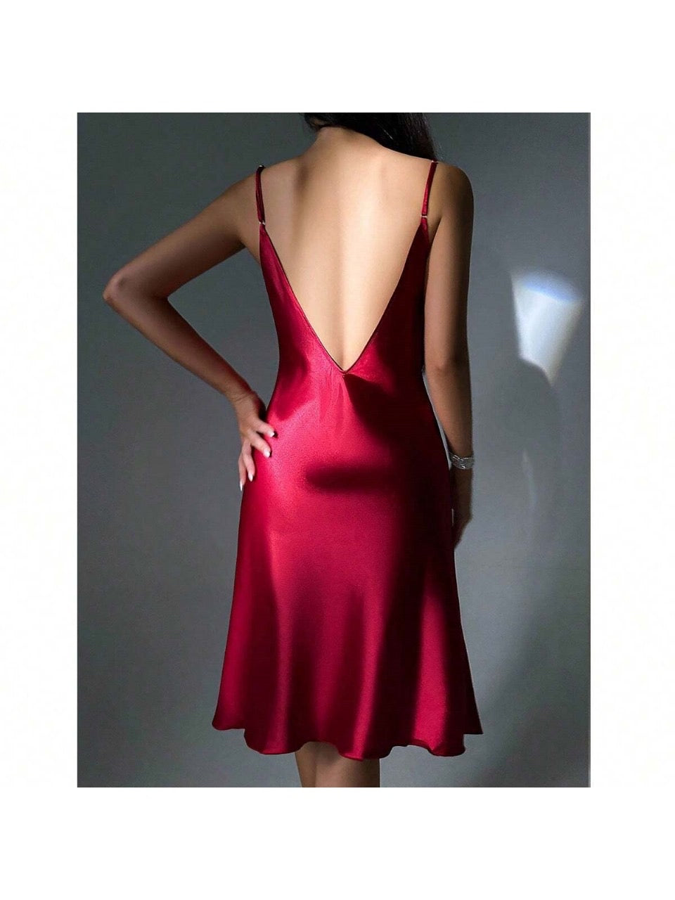 Draped Collar Slit Thigh Satin Cami Nightdress