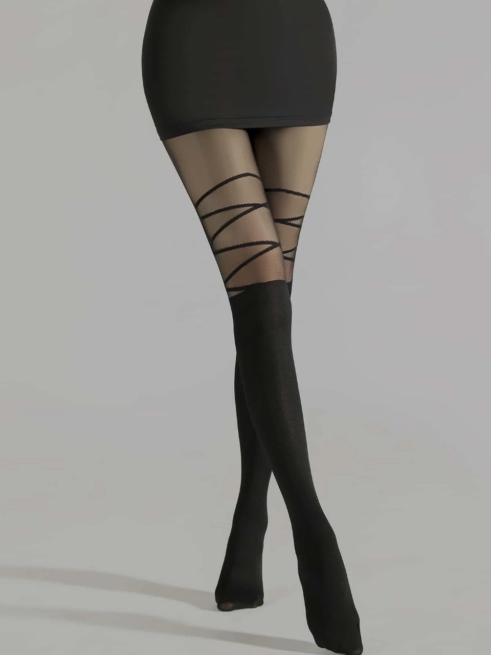 1pair Geometric Pattern Black Tights