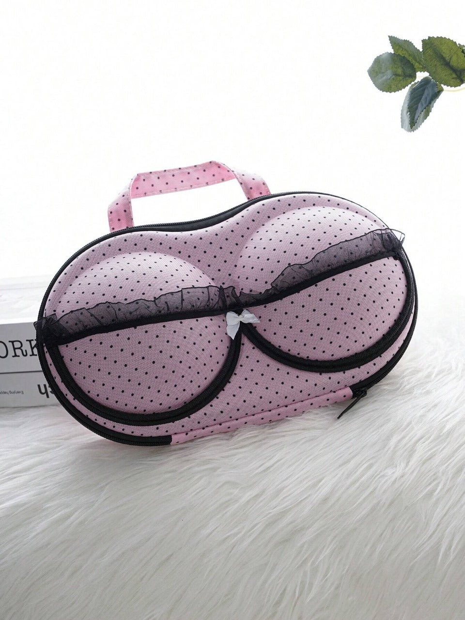 Women's Polka Dot Lace Bow Decor Creative Fashion Personality Underwear Travel Case