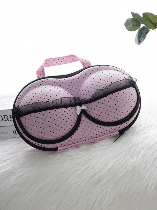 Women's Polka Dot Lace Bow Decor Creative Fashion Personality Underwear Travel Case