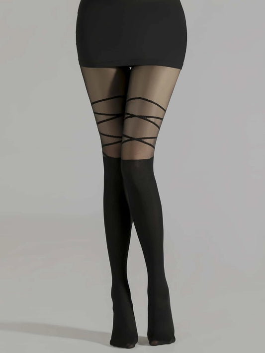 1pair Geometric Pattern Black Tights